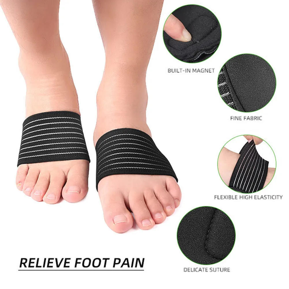 1pair Shockproof Pain Relief Arch Pad Magnet Massage Elastic Band Soft