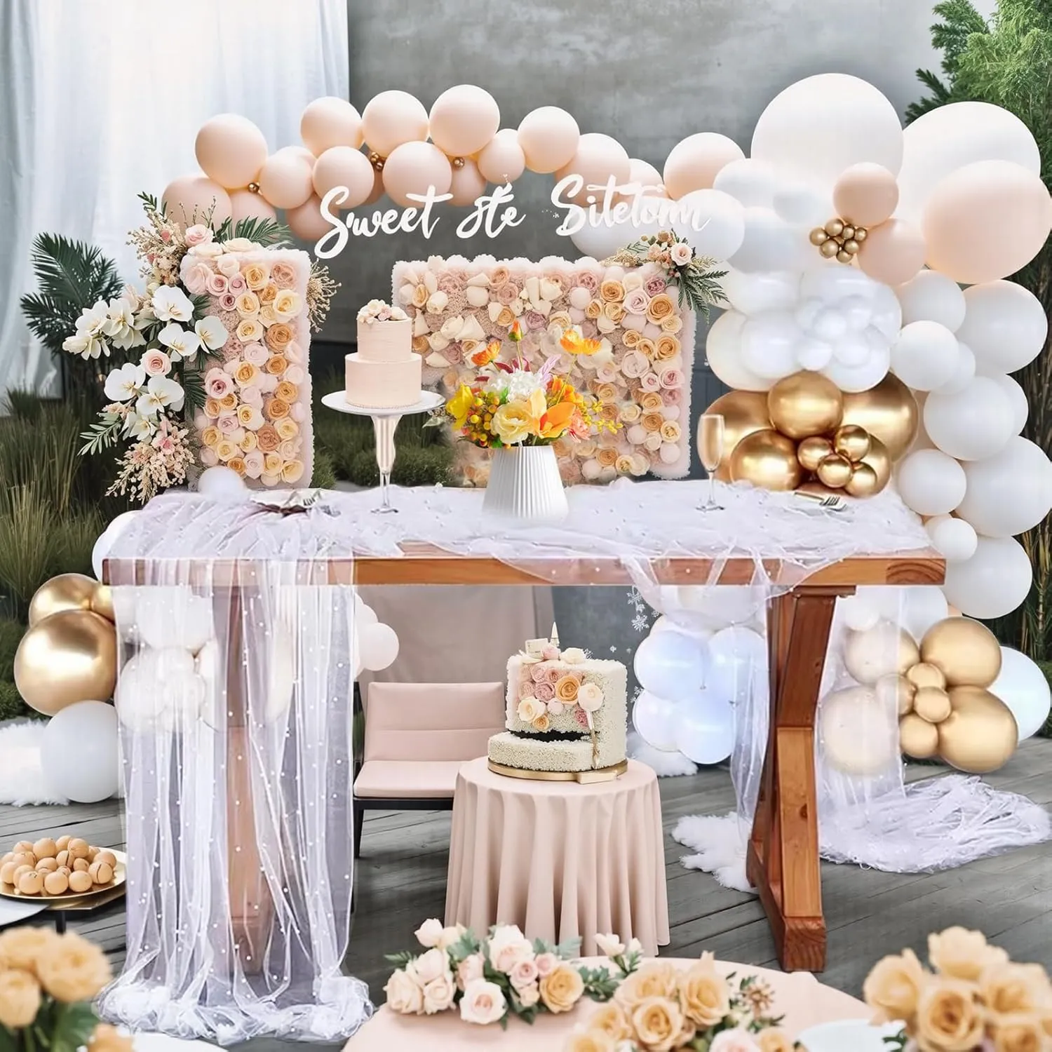 2 Pcs 10 Ft Pearl Table Runner Lace Tablecloth 30x120 Inch White Tulle Fabric Cover Table Cloth Bridal Elegant Veil Arch Decorations for Wedding Baby Shower Birthday Pearl Party Dessert Table Decor