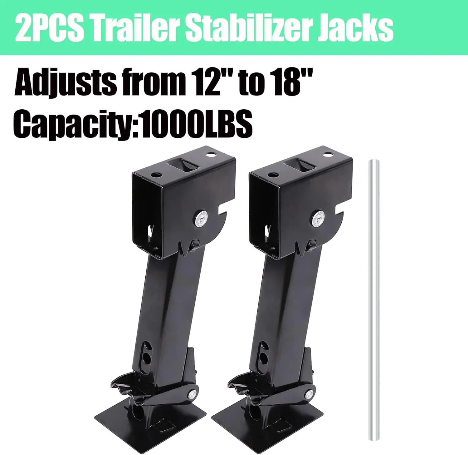 2PCS Swing Down Trailer Stabilizer Jacks - 7" Drop Leg, 18" Adjustable Rod Handle & Mounting Screws for RV, Camper & Travel Trailer (12" to 18")