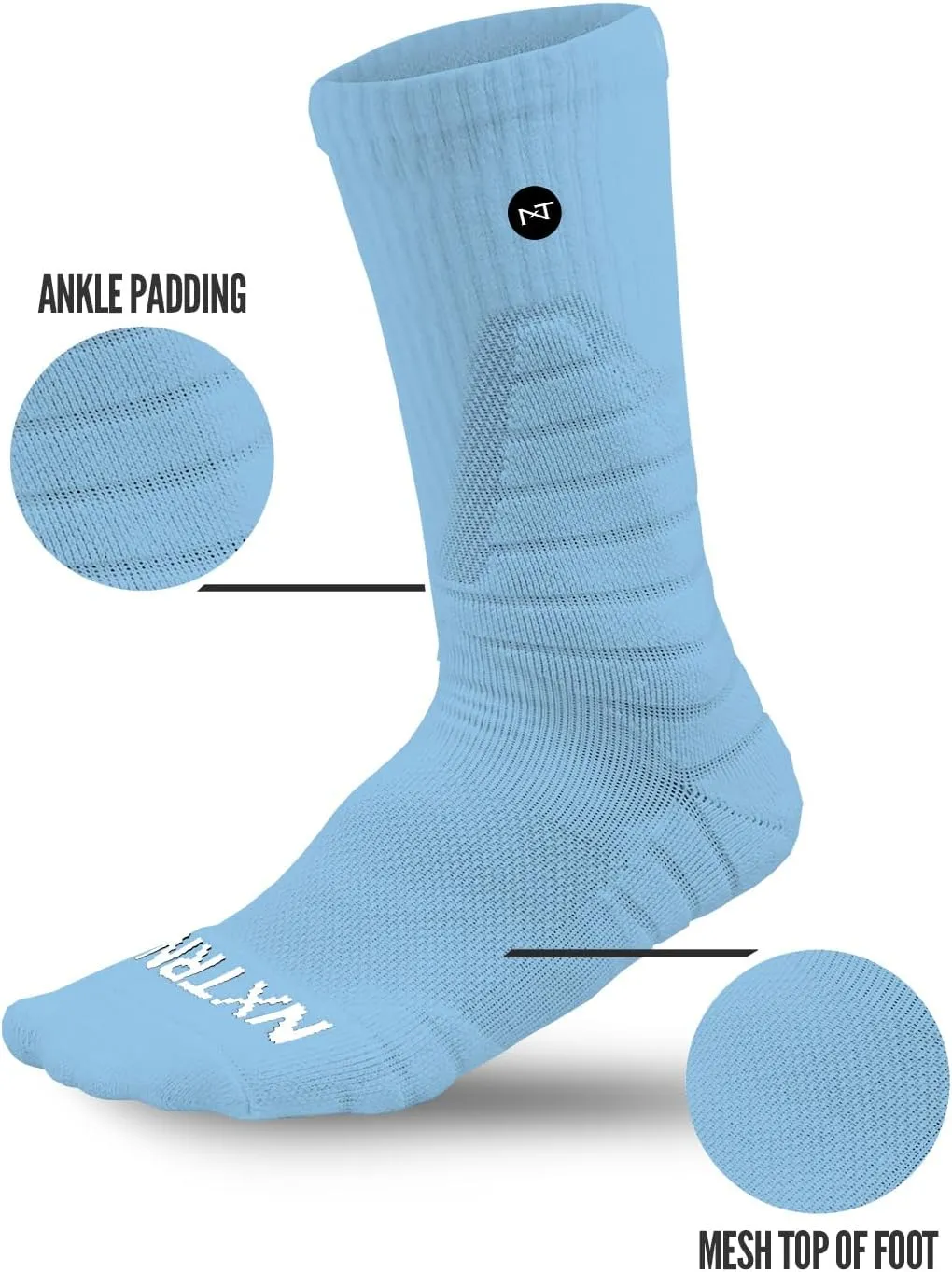 3 Pairs Nxtrnd Crew Socks for Men & Boys, Padded Basketball & Football Socks