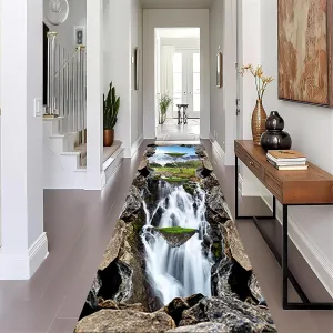 3D Optical Illusion Runner Rug, 2.6x10ft, Snow Mountain Waterfall Bridge Rocks Natural Landscape Area Rug, Non-Shedding Non Skid Indoor Floor Mat Rug for Living Room Bedroom