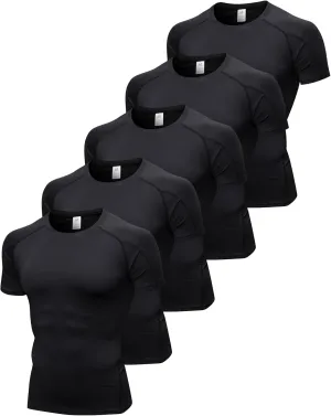 5 Pack Men's Compression Shirts Short Sleeve Camouflage Cool Dry Sports Athletic Workout Baselayer Undershirt T-Shirt Tops