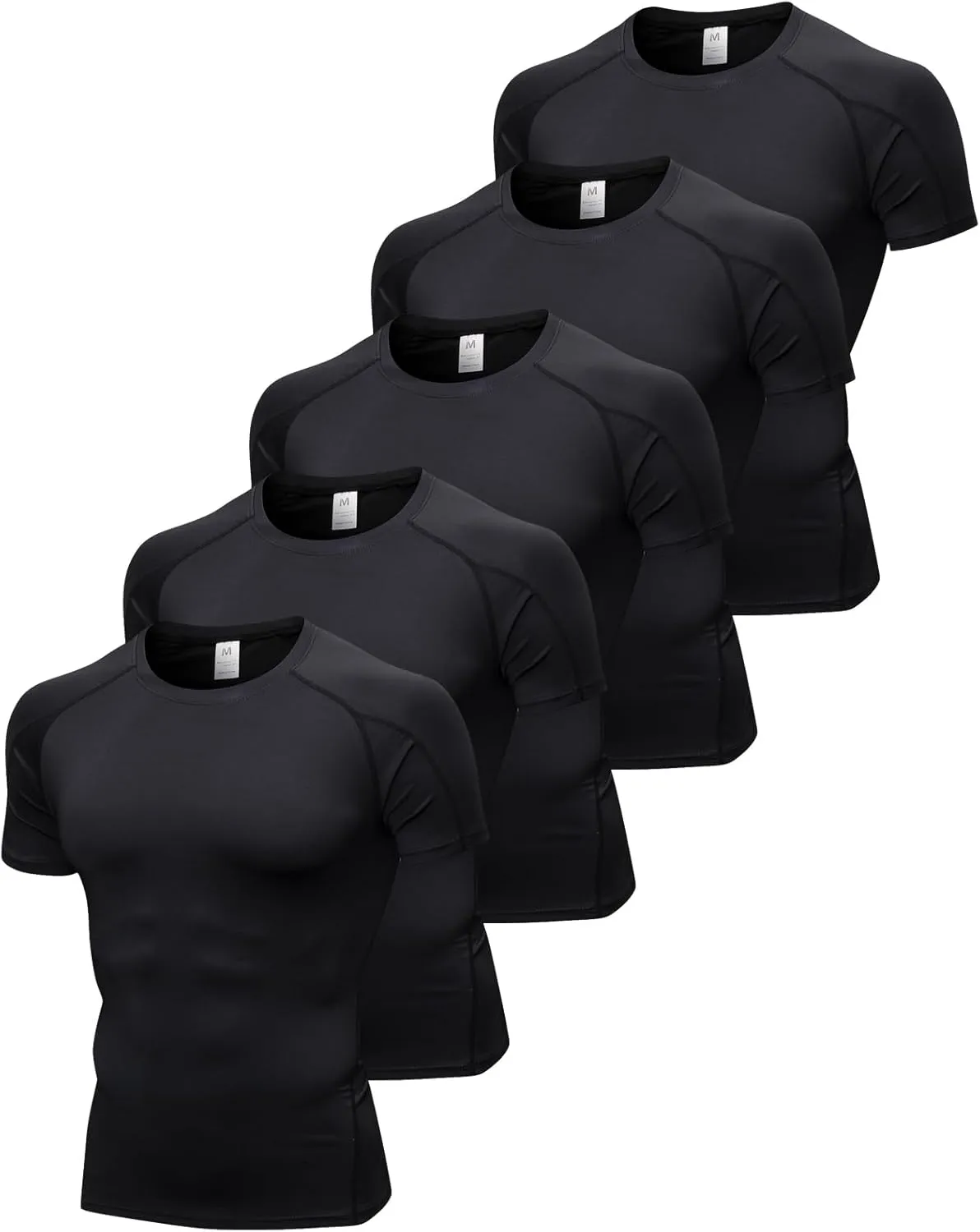 5 Pack Men's Compression Shirts Short Sleeve Camouflage Cool Dry Sports Athletic Workout Baselayer Undershirt T-Shirt Tops