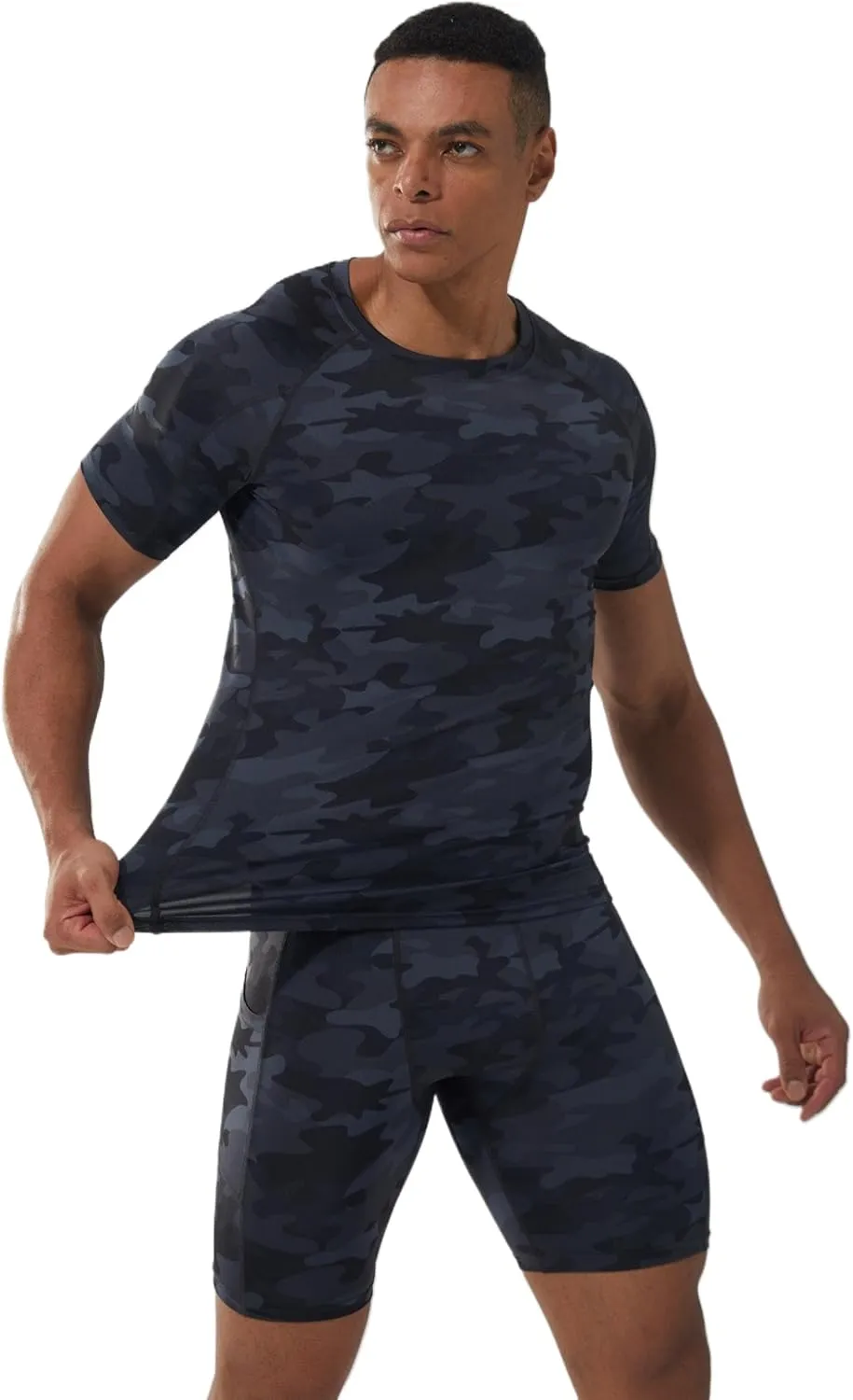 5 Pack Men's Compression Shirts Short Sleeve Camouflage Cool Dry Sports Athletic Workout Baselayer Undershirt T-Shirt Tops