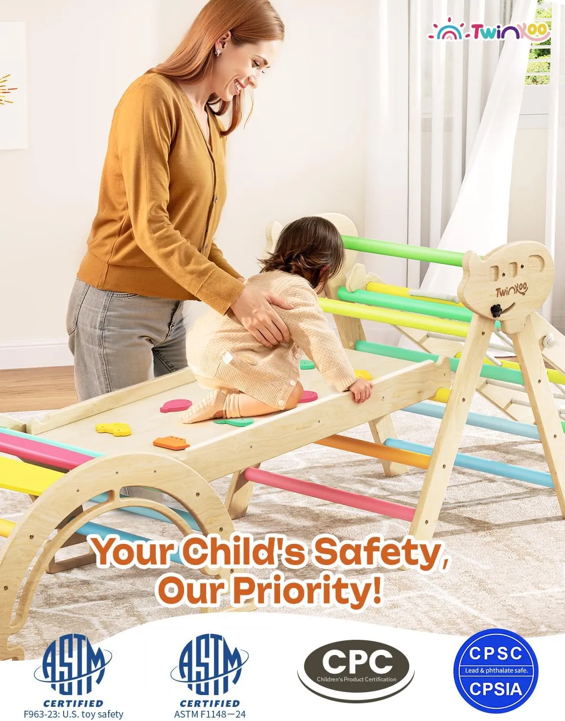 8 in 1 Pikler Triangle Set, Foldable Toddler Baby Climbing Toys, Solid Wooden Montessori Climbing Set, Baby Climber Indoor Playground Jungle Gym for Toddlers Montessori Toys