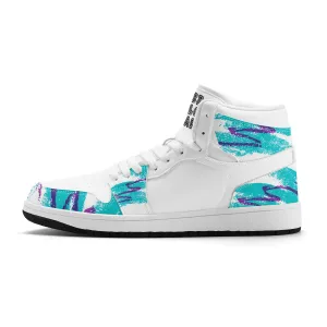 90s Jazz Solo Paper Cup Pattern Synthetic Leather High Top Sneakers w/Logo