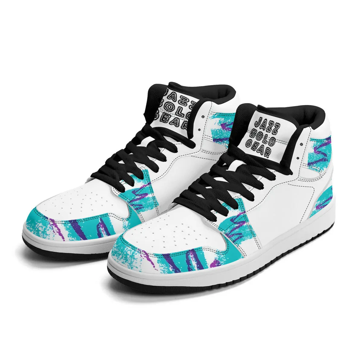 90s Jazz Solo Paper Cup Pattern Synthetic Leather High Top Sneakers w/Logo