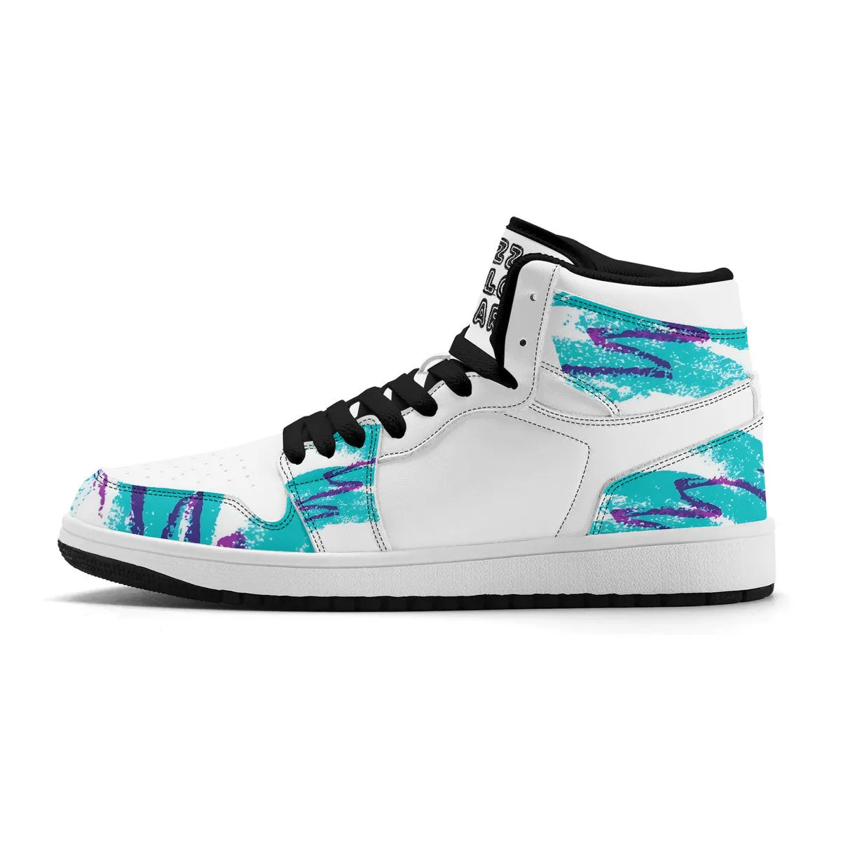 90s Jazz Solo Paper Cup Pattern Synthetic Leather High Top Sneakers w/Logo