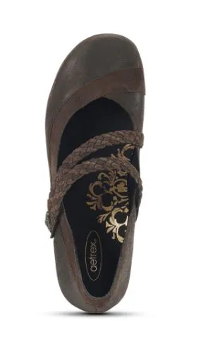 Aetrex Chocolate Ada Braided Mary Jane Womens Shoes EF454