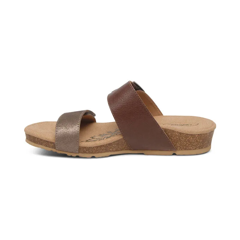 Aetrex Women's Daisy Adjustable Slide Sandal Brown
