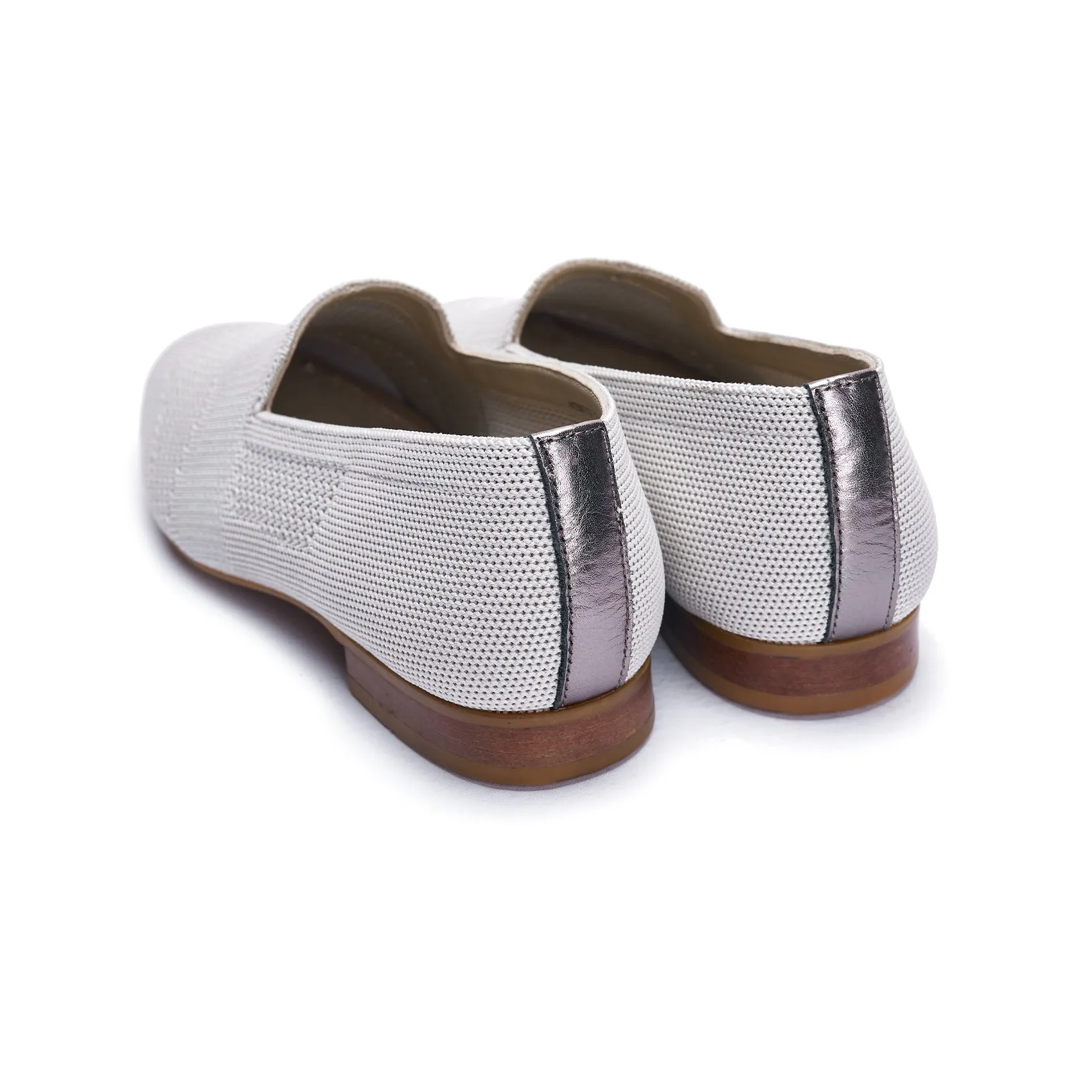 AiciBerllucci Silver Knit &Calfskin Leather Upper&Cow Leather Lining-Aina- Women Knit Flat Shoes,Comfort Loafers Penny Moccasins-Slip-on Shoes- Knit Driving Loafers -Round Toe Walking Fashion