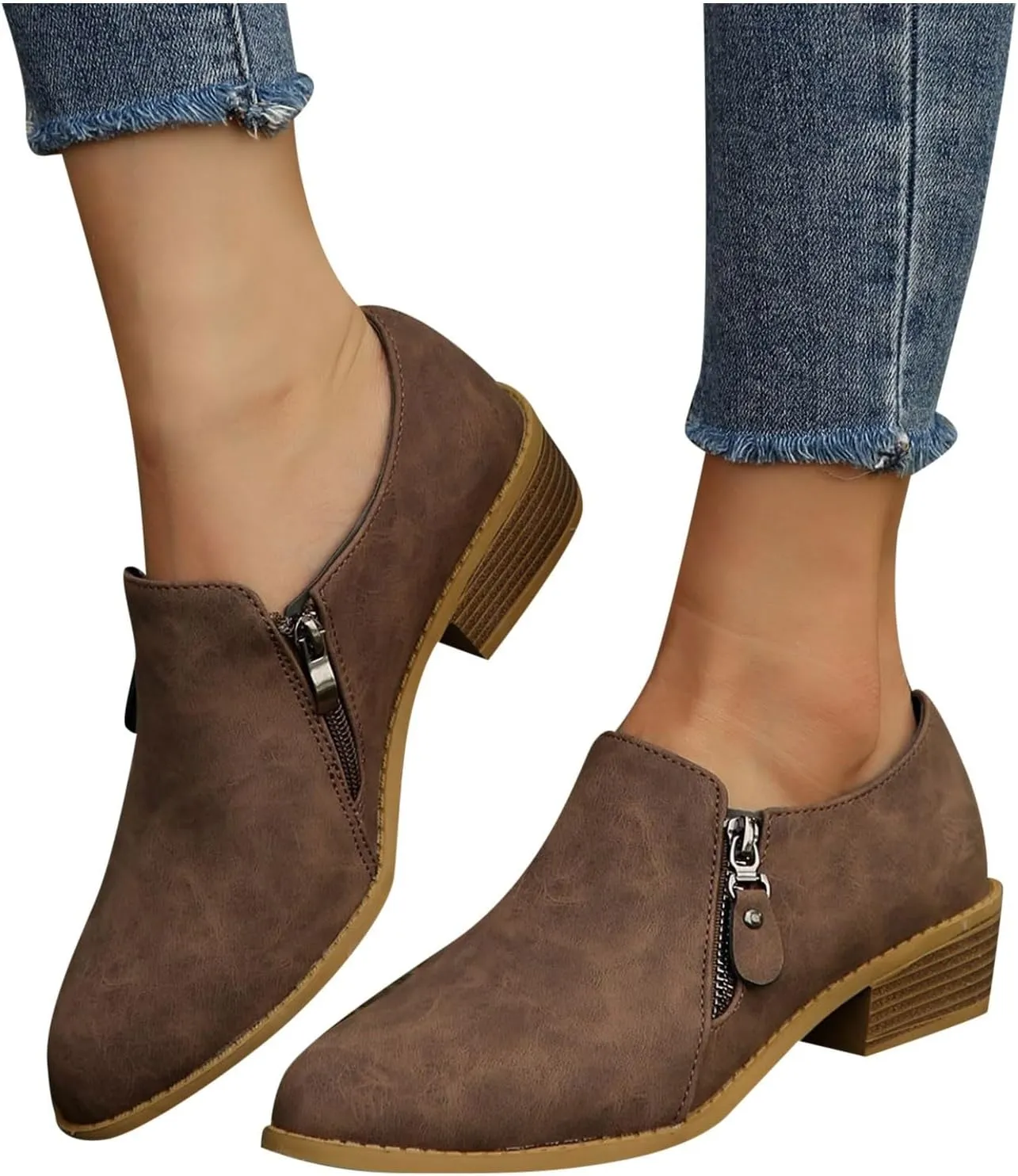 AMDBEL Winter Boots for Women 2024 Ankle Boots Low Heel Closed Toe Slip On Flat Boots Ladies Walking Short Booties