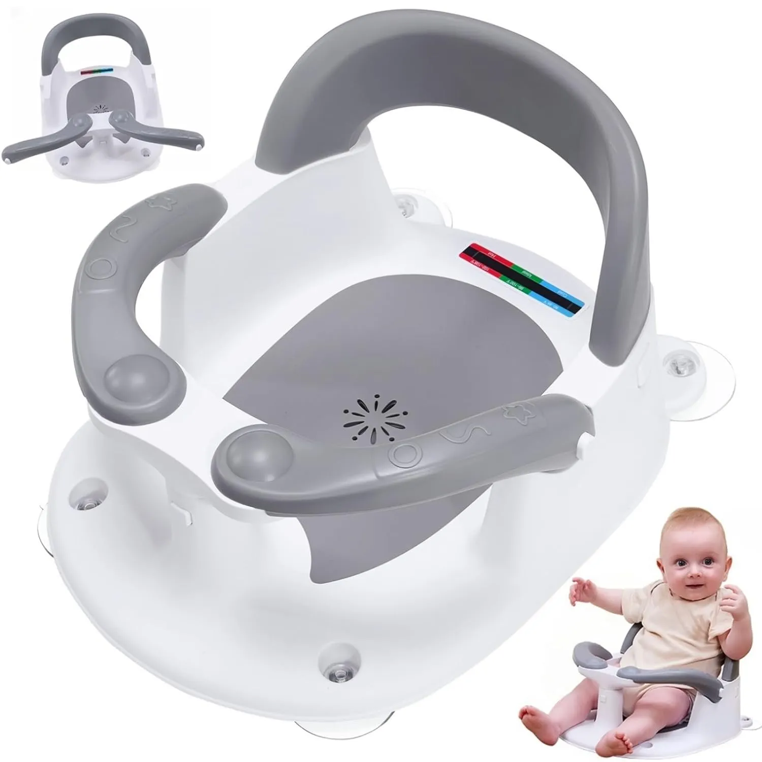 Baby Bath Seat for Babies 6 Months & Up Sitting Up,Infant Bath Seat with Temperature Alert Open Backrest on/Off Armrest,Toddler Bath seat Baby Bath Chair for Bathtub,Tub,Sink (Light Gray)