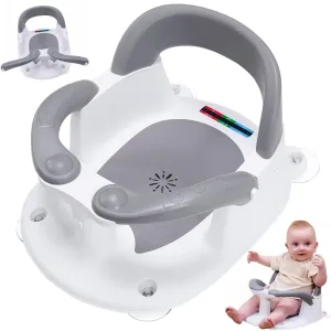 Baby Bath Seat for Babies 6 Months & Up Sitting Up,Infant Bath Seat with Temperature Alert Open Backrest on/Off Armrest,Toddler Bath seat Baby Bath Chair for Bathtub,Tub,Sink (Light Gray)