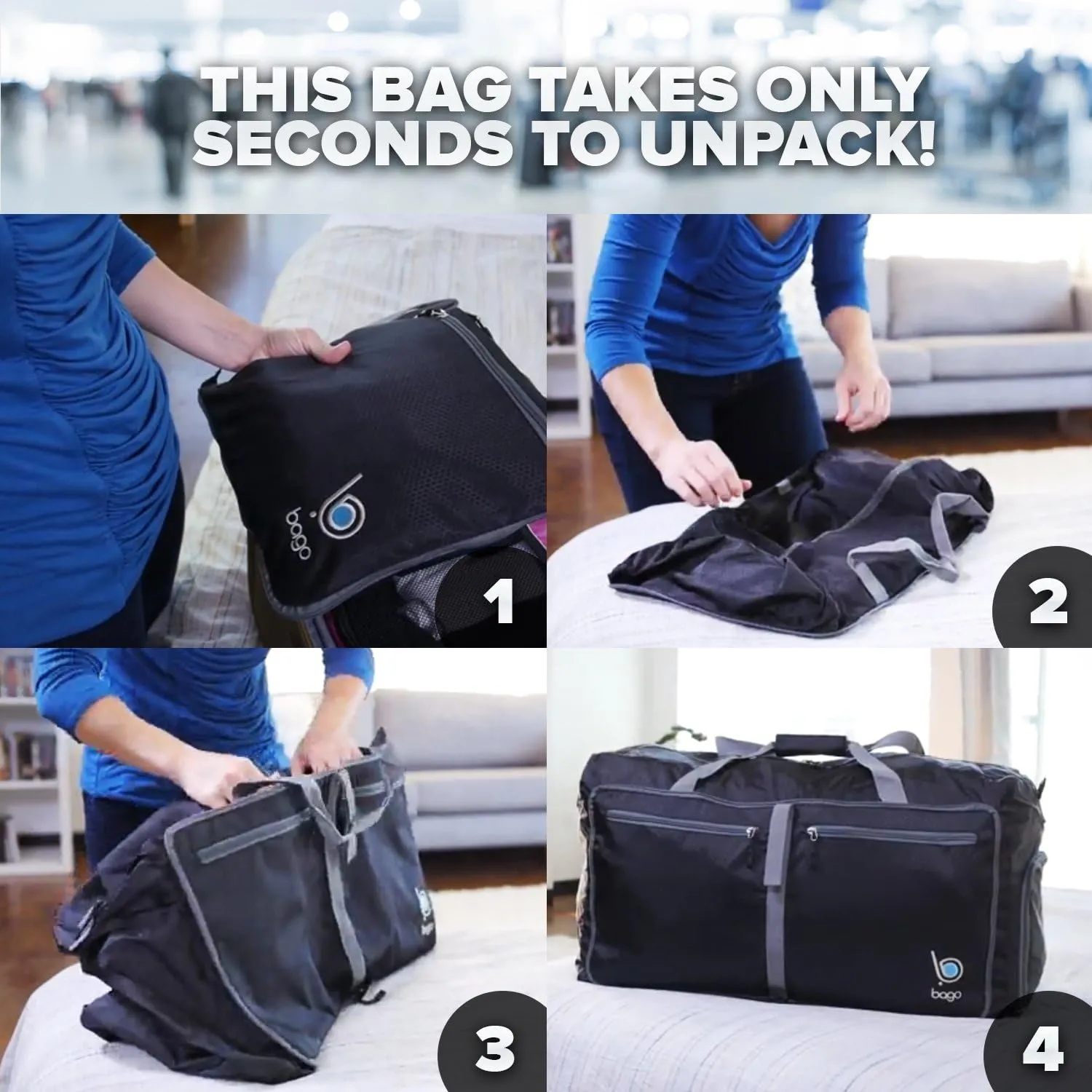 Bago Large Foldable Duffel Bags for Traveling Women & Men - 120L Packable Duffle Bag for Travel with Shoe Compartment - Water Repellant, Heavy Duty, Lightweight Folding & Collapsible (Green)