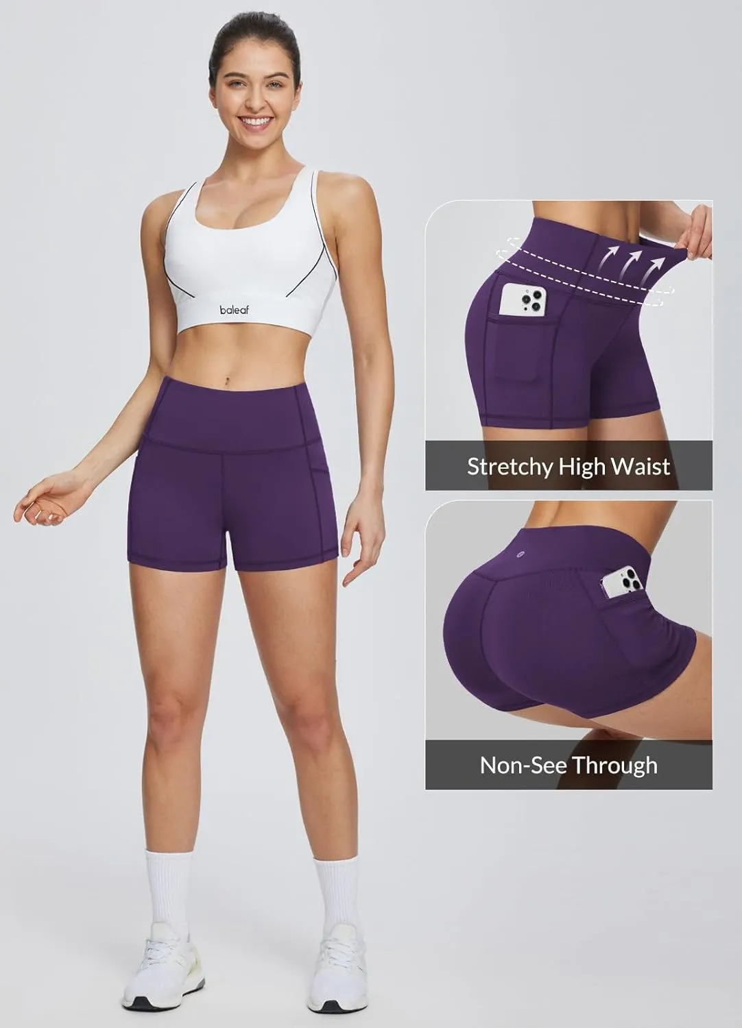 baleaf Women's 8"/ 5"/ 3" Biker Shorts High Waist Yoga Workout Gym Running Volleyball Spandex Shorts with Pockets