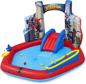 Bestway: Spider-Man Inflatable Water Play Center - 6'11"x6'9"x50", Splash Pool-Slide-Arch Sprayer, 6 Balls, Marvel Superhero Ring Toss, Toddler-Kid 2 