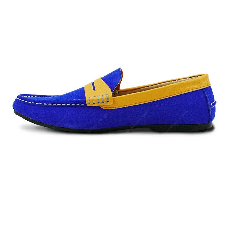 Bicolor Leather Loafer Suede Blue and Mustard