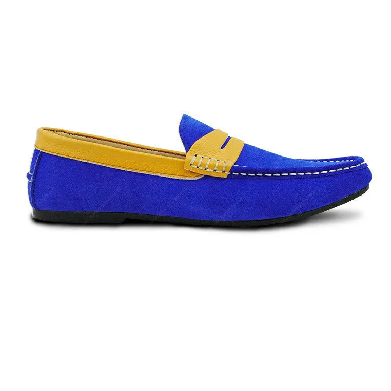 Bicolor Leather Loafer Suede Blue and Mustard