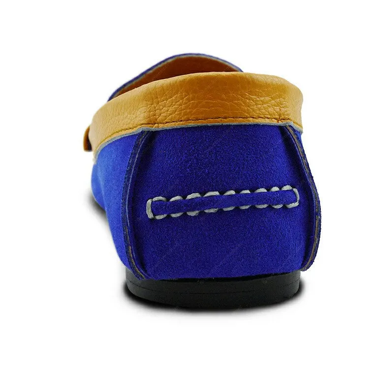 Bicolor Leather Loafer Suede Blue and Mustard