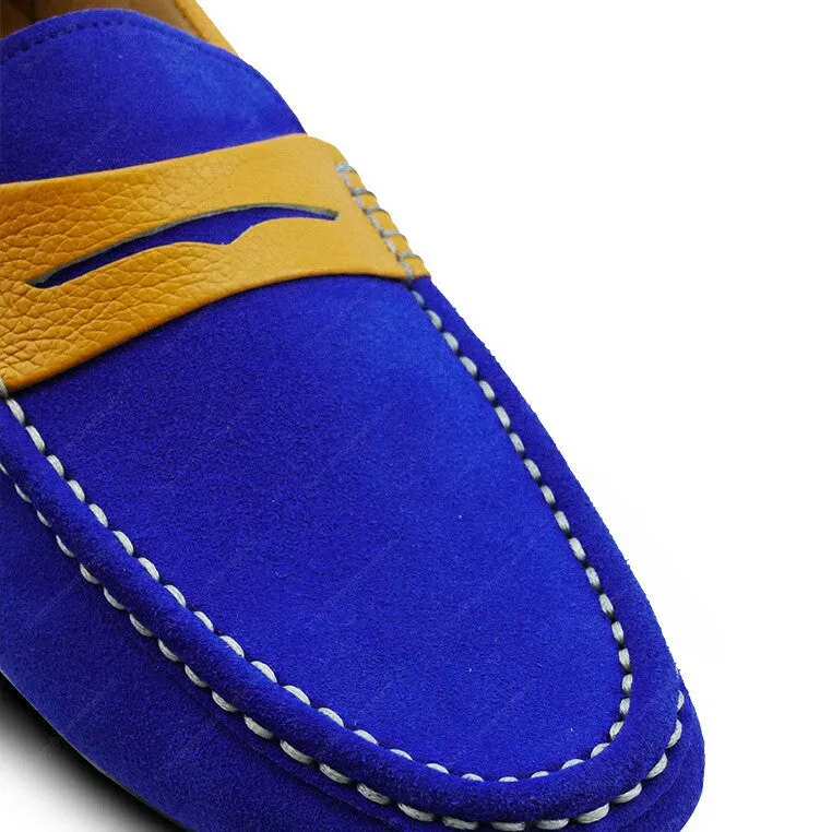 Bicolor Leather Loafer Suede Blue and Mustard
