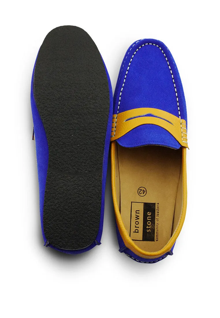 Bicolor Leather Loafer Suede Blue and Mustard