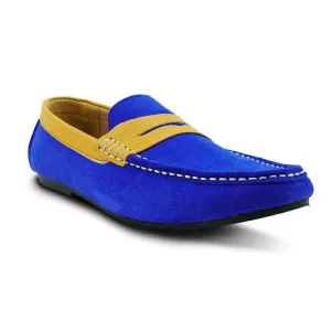 Bicolor Leather Loafer Suede Blue and Mustard