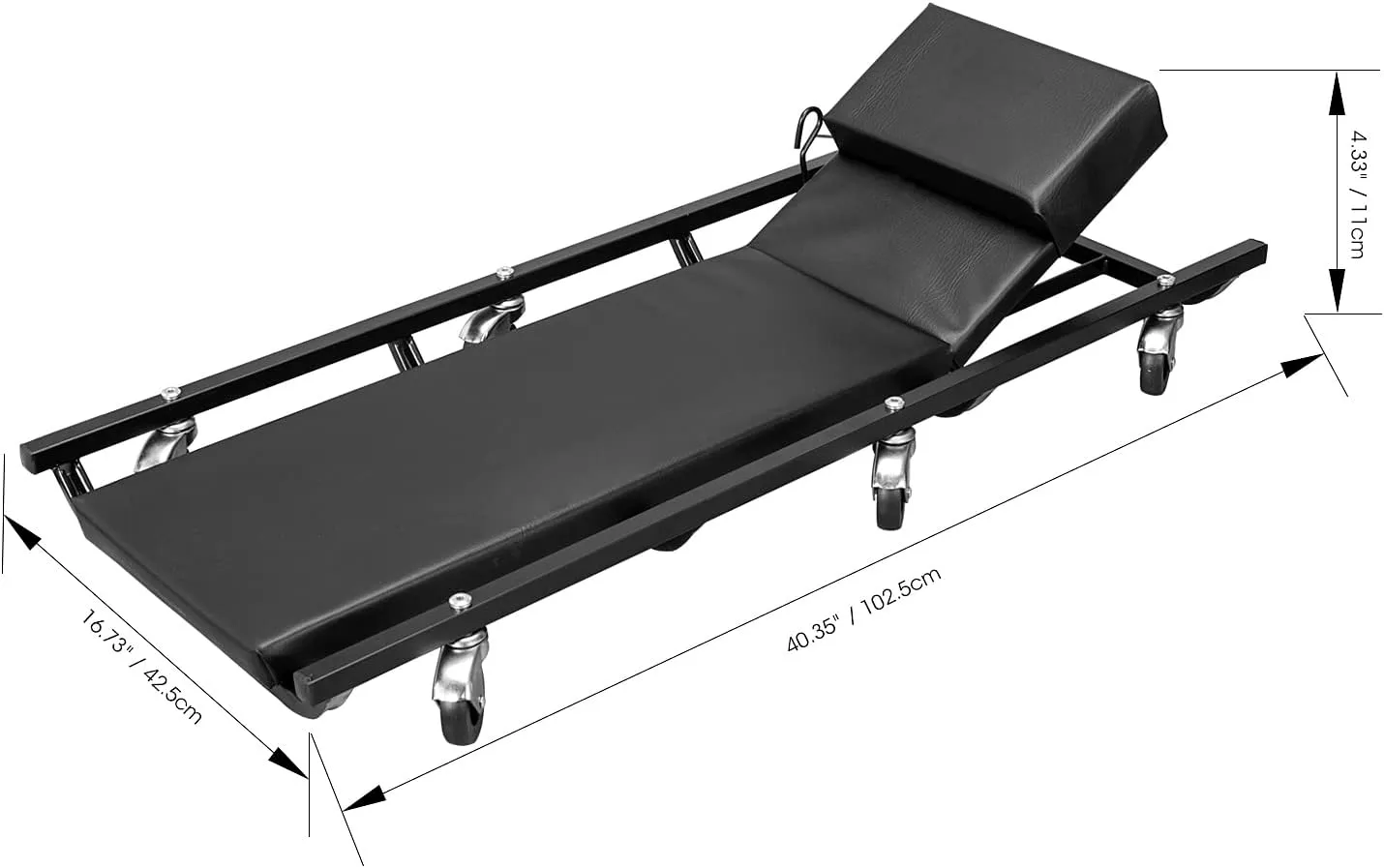 BIG RED 40" Padded Rolling Garage/Shop Creepe with Adjustable Headrest and 6 Casters，Steel Mechanic Cart, Black,ATR6452BR,Torin