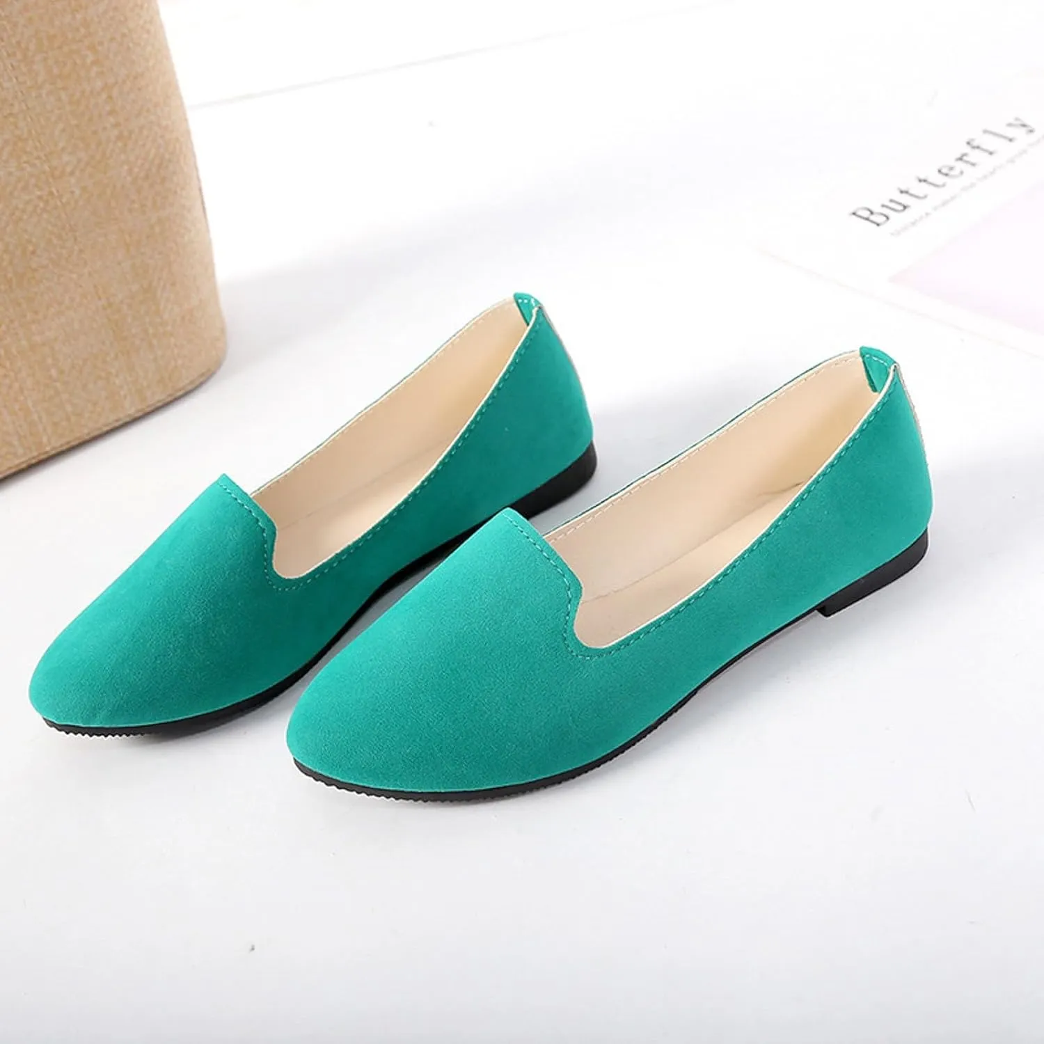 Black Flats for Women Slip on Classic Flats Comfortable Dressy Faux Suede Ballet Flats Shoes Casual Walking Flat Shoes for Women