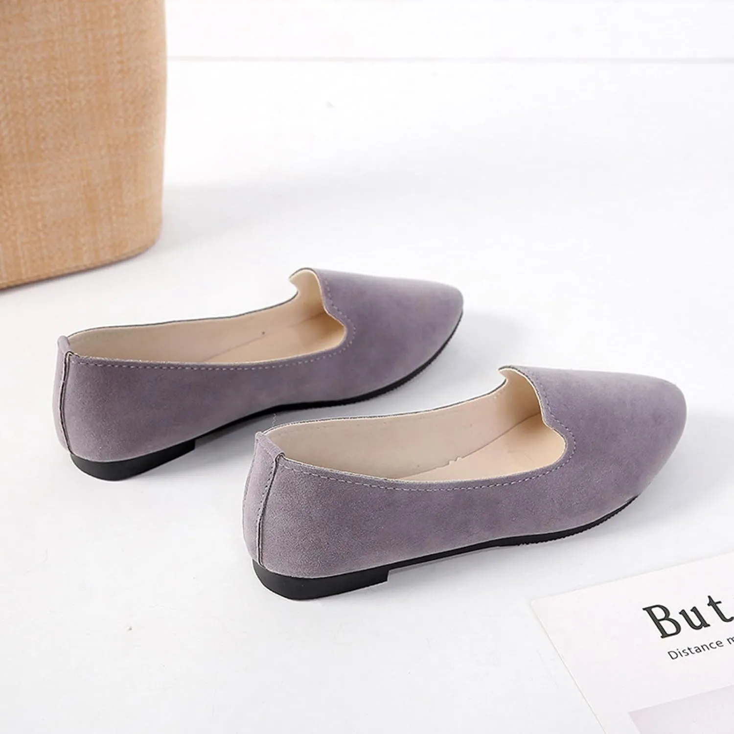 Black Flats for Women Slip on Classic Flats Comfortable Dressy Faux Suede Ballet Flats Shoes Casual Walking Flat Shoes for Women