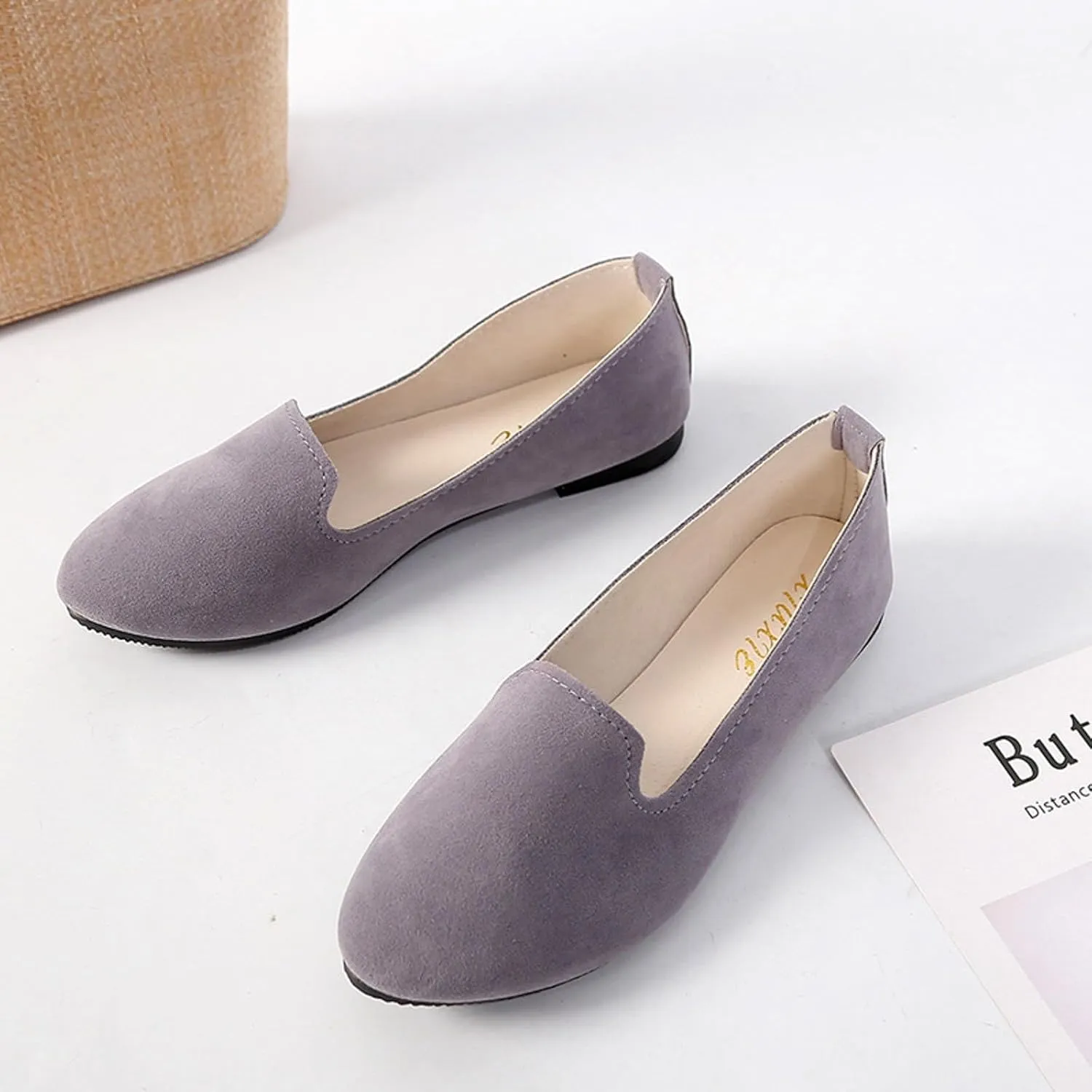 Black Flats for Women Slip on Classic Flats Comfortable Dressy Faux Suede Ballet Flats Shoes Casual Walking Flat Shoes for Women