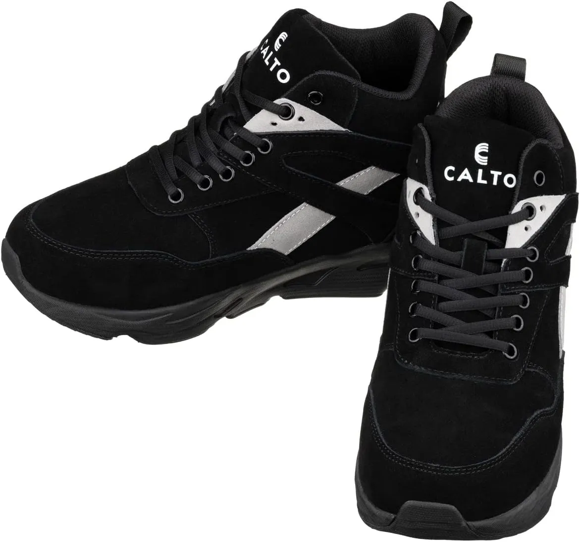 CALTO Men's Invisible Height Increasing Elevator Trainer Shoes - Black/Grey Lace-up Fashion High-Top Hiker Sneakers - 4.0 Inches Taller - S33594 - Size 7 D(M) US