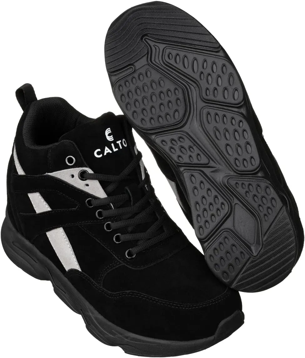 CALTO Men's Invisible Height Increasing Elevator Trainer Shoes - Black/Grey Lace-up Fashion High-Top Hiker Sneakers - 4.0 Inches Taller - S33594 - Size 7 D(M) US