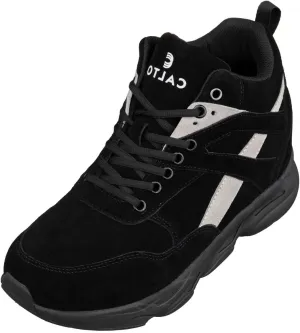 CALTO Men's Invisible Height Increasing Elevator Trainer Shoes - Black/Grey Lace-up Fashion High-Top Hiker Sneakers - 4.0 Inches Taller - S33594 - Size 7 D(M) US