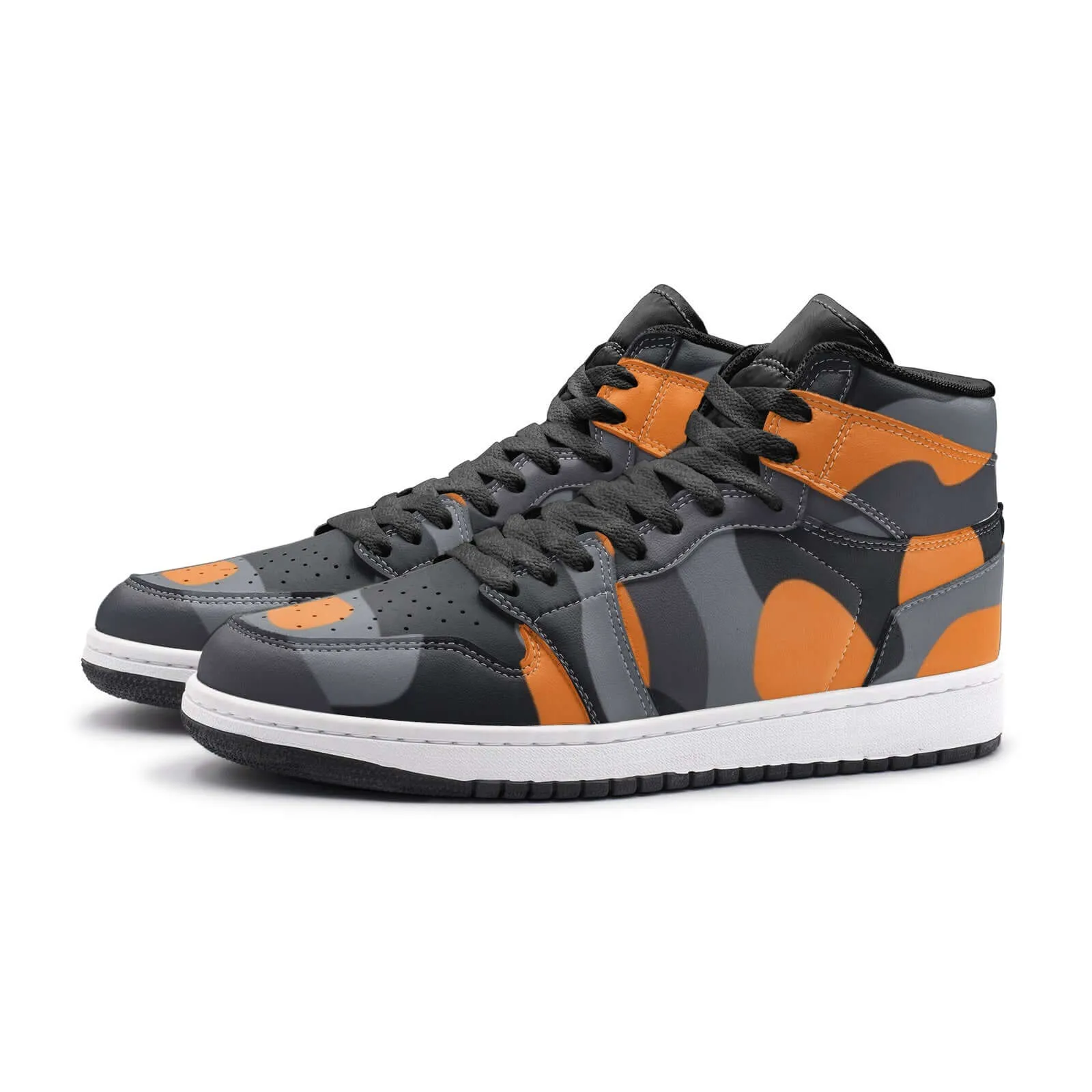 Camo Sneakers AJ1 Style | High-Top | Orange, Black & Gray Camouflage