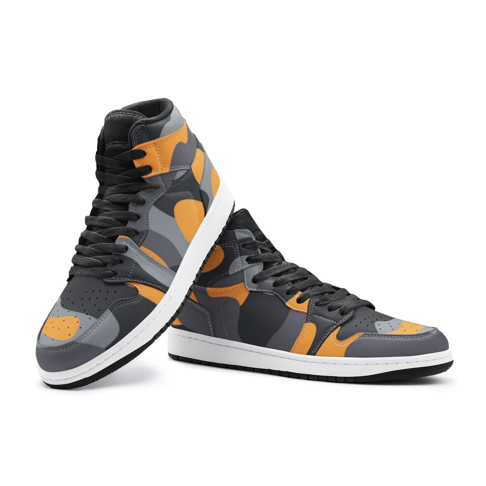 Camo Sneakers AJ1 Style | High-Top | Orange, Black & Gray Camouflage
