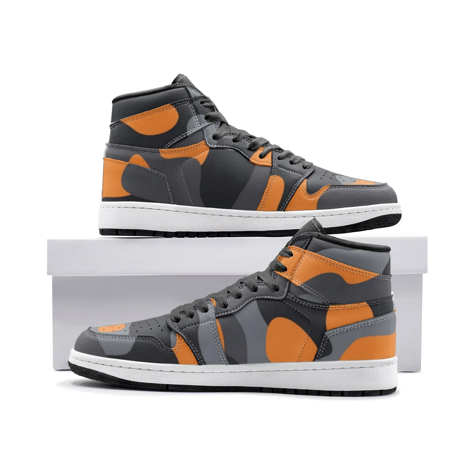 Camo Sneakers AJ1 Style | High-Top | Orange, Black & Gray Camouflage