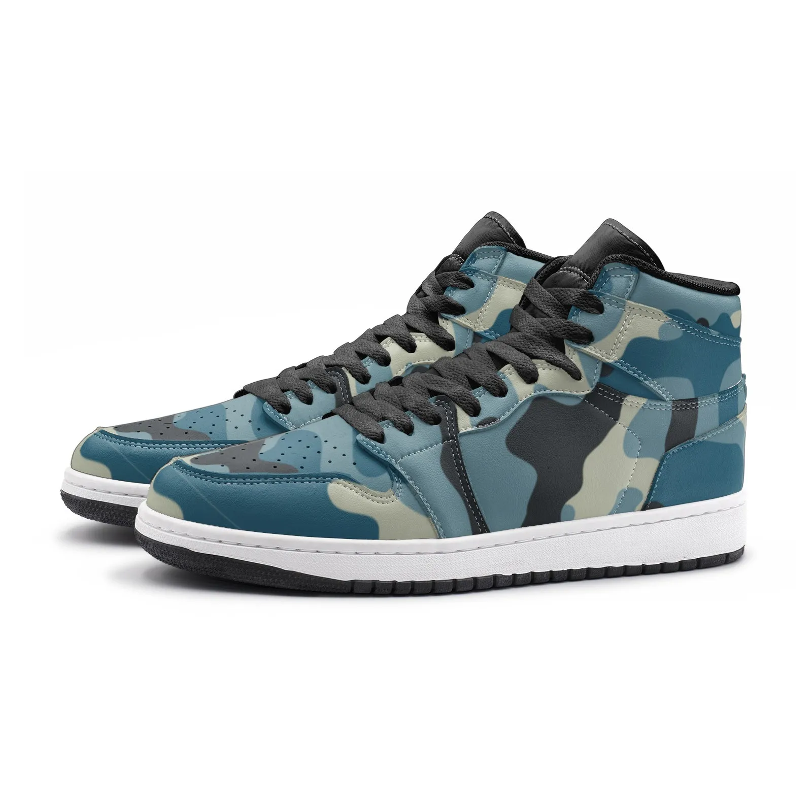 Camo Sneakers in Shades of Blue & Charcoal  AJ1 Style | High-Top