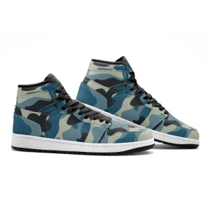 Camo Sneakers in Shades of Blue & Charcoal  AJ1 Style | High-Top