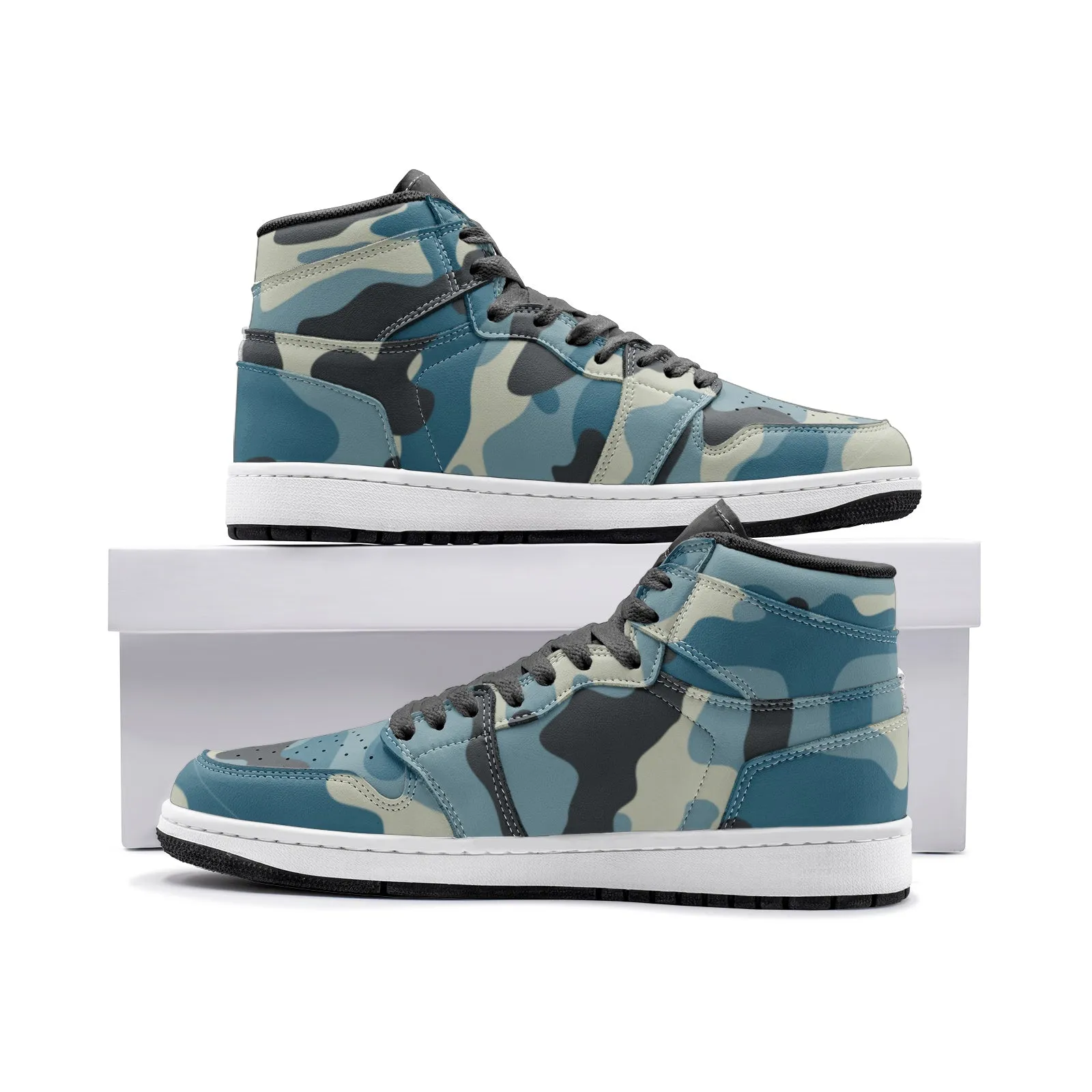 Camo Sneakers in Shades of Blue & Charcoal  AJ1 Style | High-Top