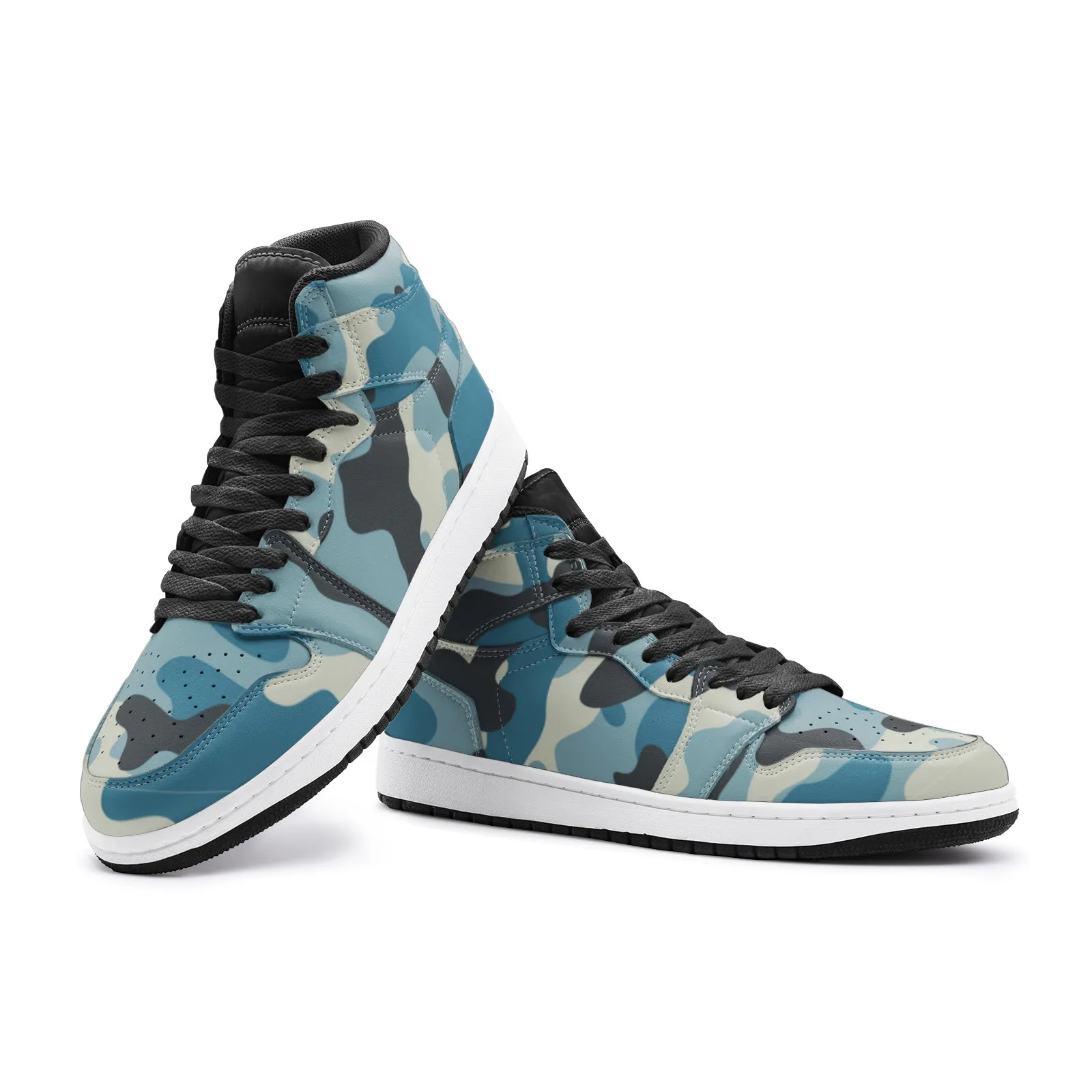 Camo Sneakers in Shades of Blue & Charcoal  AJ1 Style | High-Top