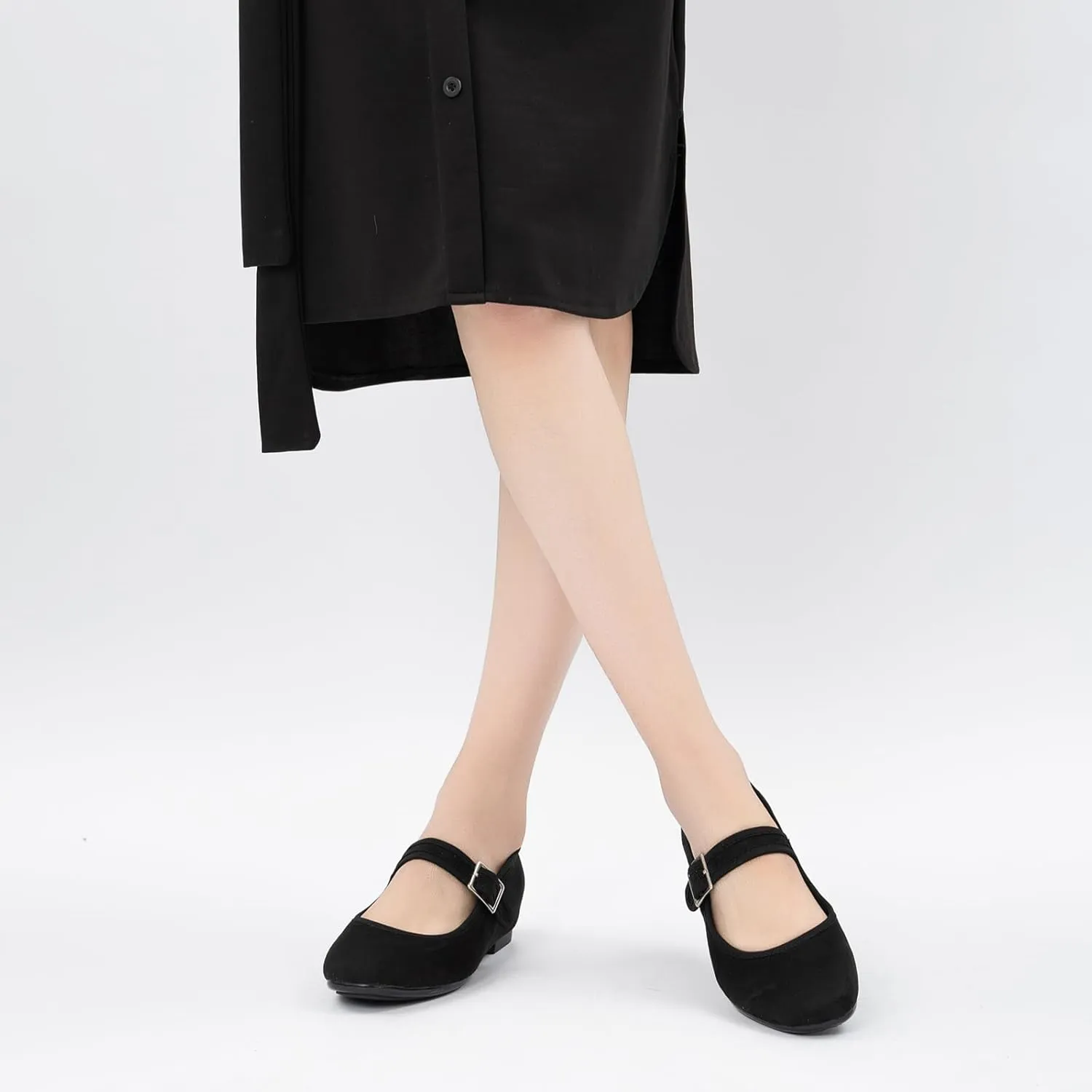 Cestfini Mary Jane Shoes Women Slip on Ballet Flat Dressy Comfortable Round Toe Black Flats Shoes Ankle Strap Flats for Women