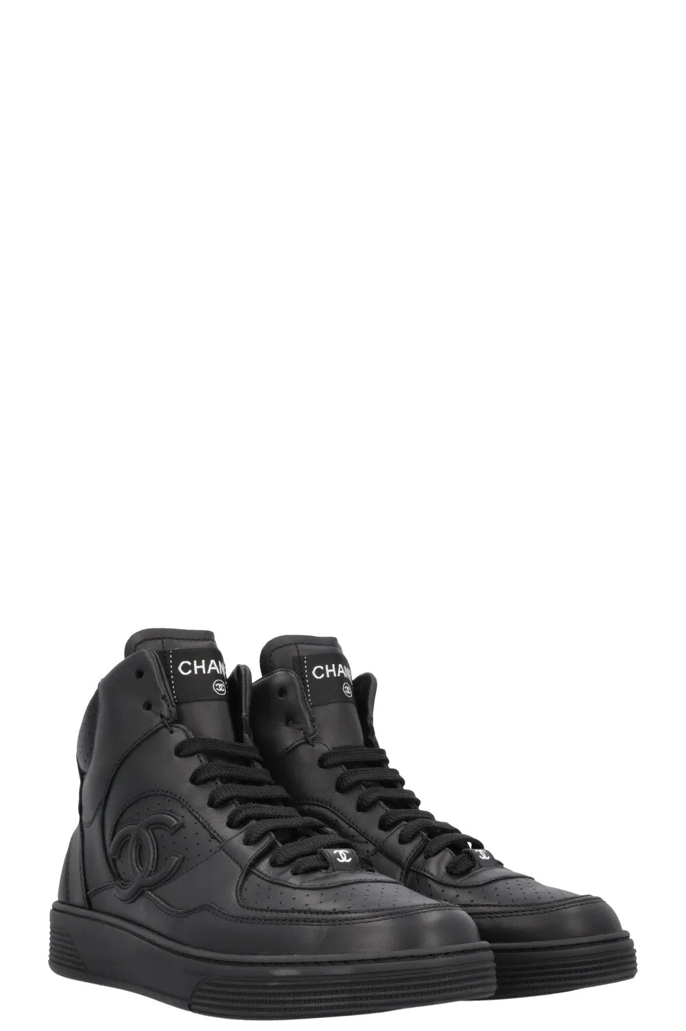 CHANEL High Top Sneaker Black Leather