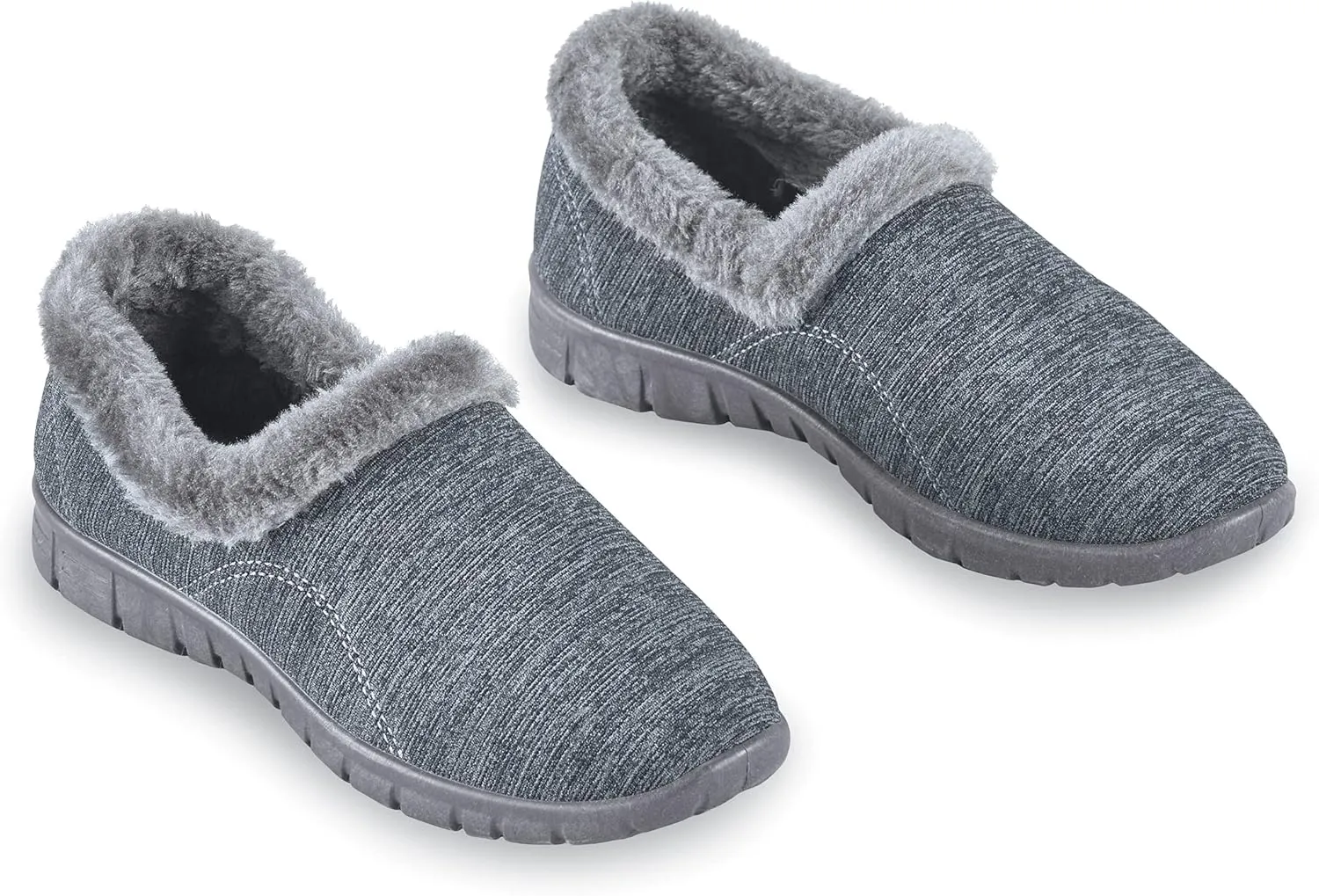 Collections Etc Skid Resistant Faux Fur Lined Flexible Slip On Shoes