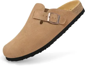 Cork Footbed Suede Clogs for Women - Memory Foam Orthopedic House Shoes with Arch Support Size 6-11