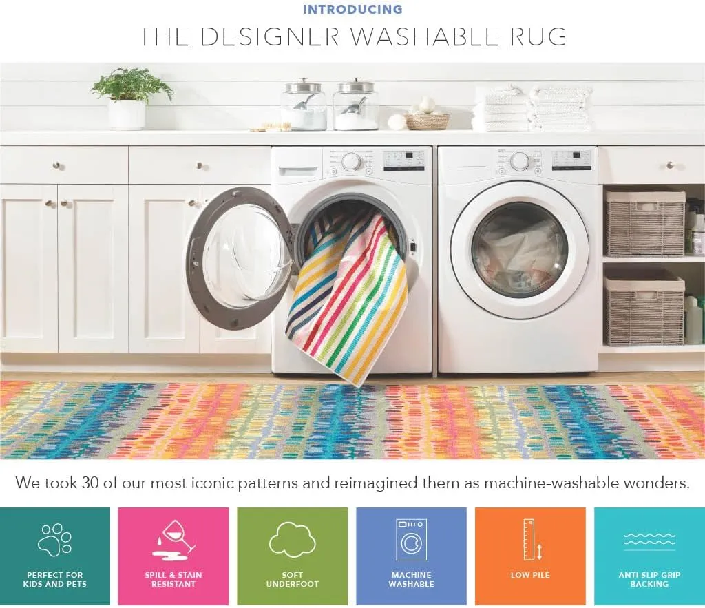 Dash & Albert x Frances Valentine Cockadoodledoo Multi Machine Washable Rug, 5 X 8 Feet, Multi Animal Pattern