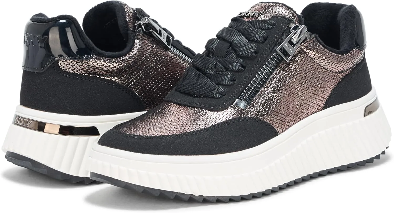 DKNY Women's Laurence Lace Up Sneaker with Side Zipper