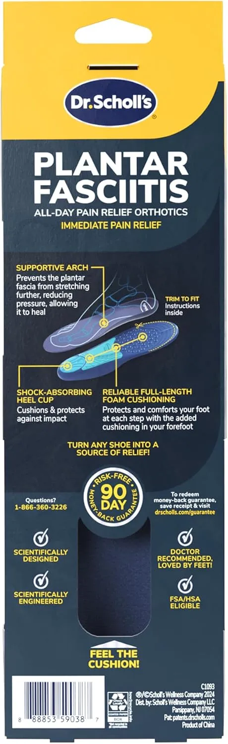Dr. Scholl’s Plantar Fasciitis Pain Relief Orthotic Insoles, Immediately Relieves Pain: Heel, Spurs, Arch Support, Distributes Foot Pressure, 1 Pair