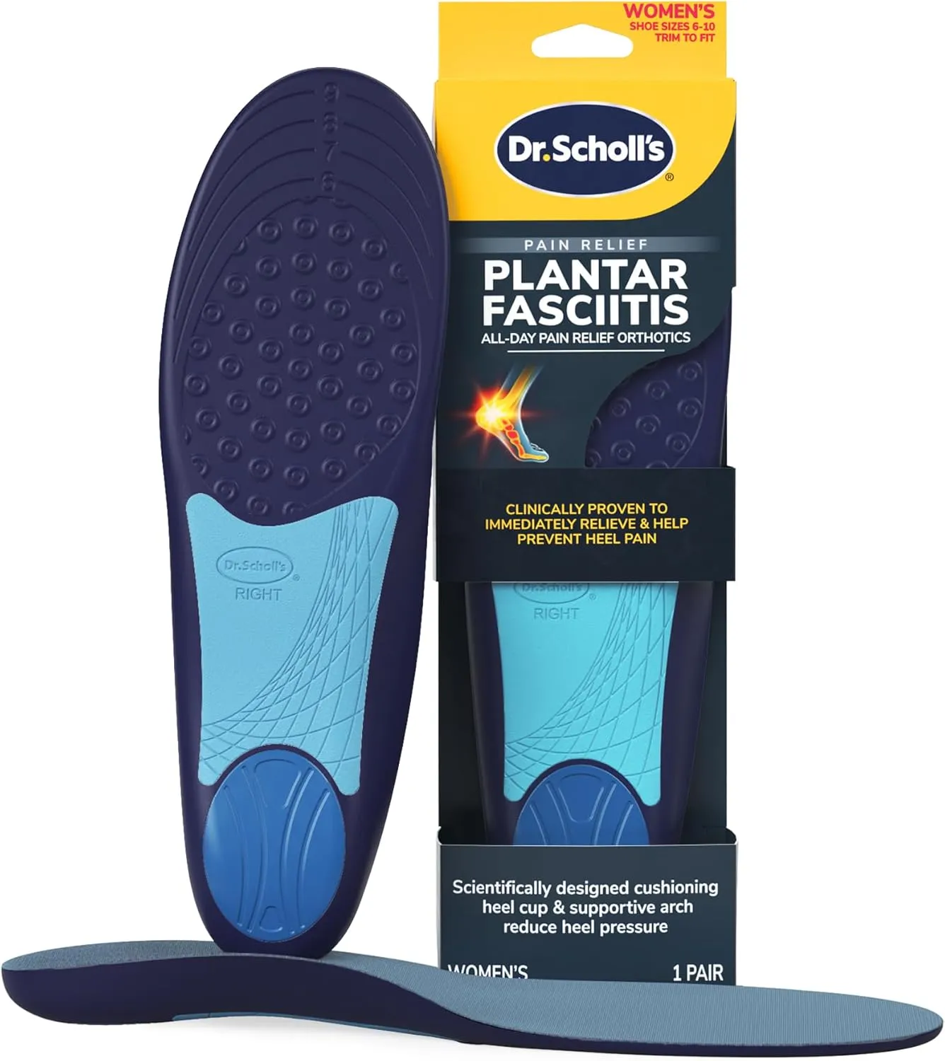 Dr. Scholl’s Plantar Fasciitis Pain Relief Orthotic Insoles, Immediately Relieves Pain: Heel, Spurs, Arch Support, Distributes Foot Pressure, 1 Pair