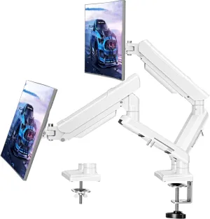 Dual Monitor Mount for 2 Monitors up to 32 inches, Height Adjustable Gas Spring Double Monitor Stand, Two Display Desk Mount Holder, Each Monitor Arm Holds Max 22lbs, VESA Mount, White, Freelift Pro